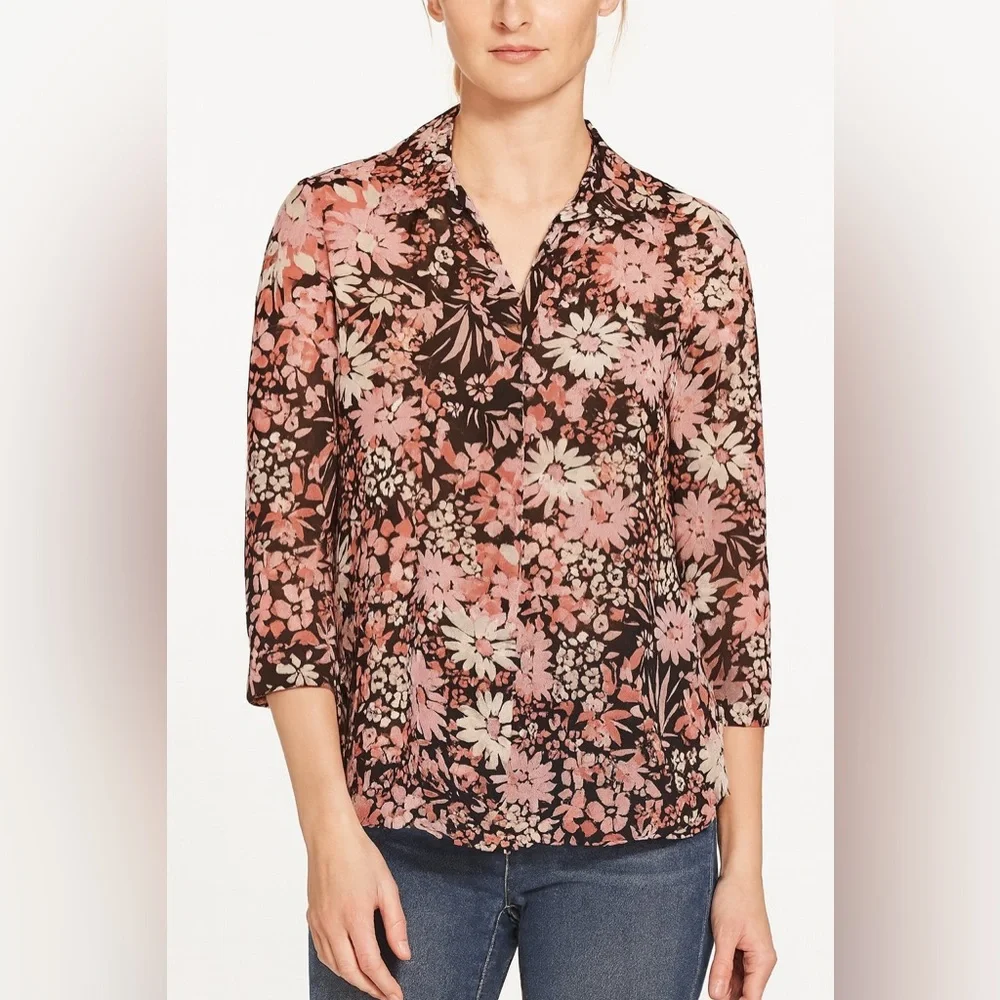 Elementz Pink and White Notched Collar Blouse - Picture 7 of 7